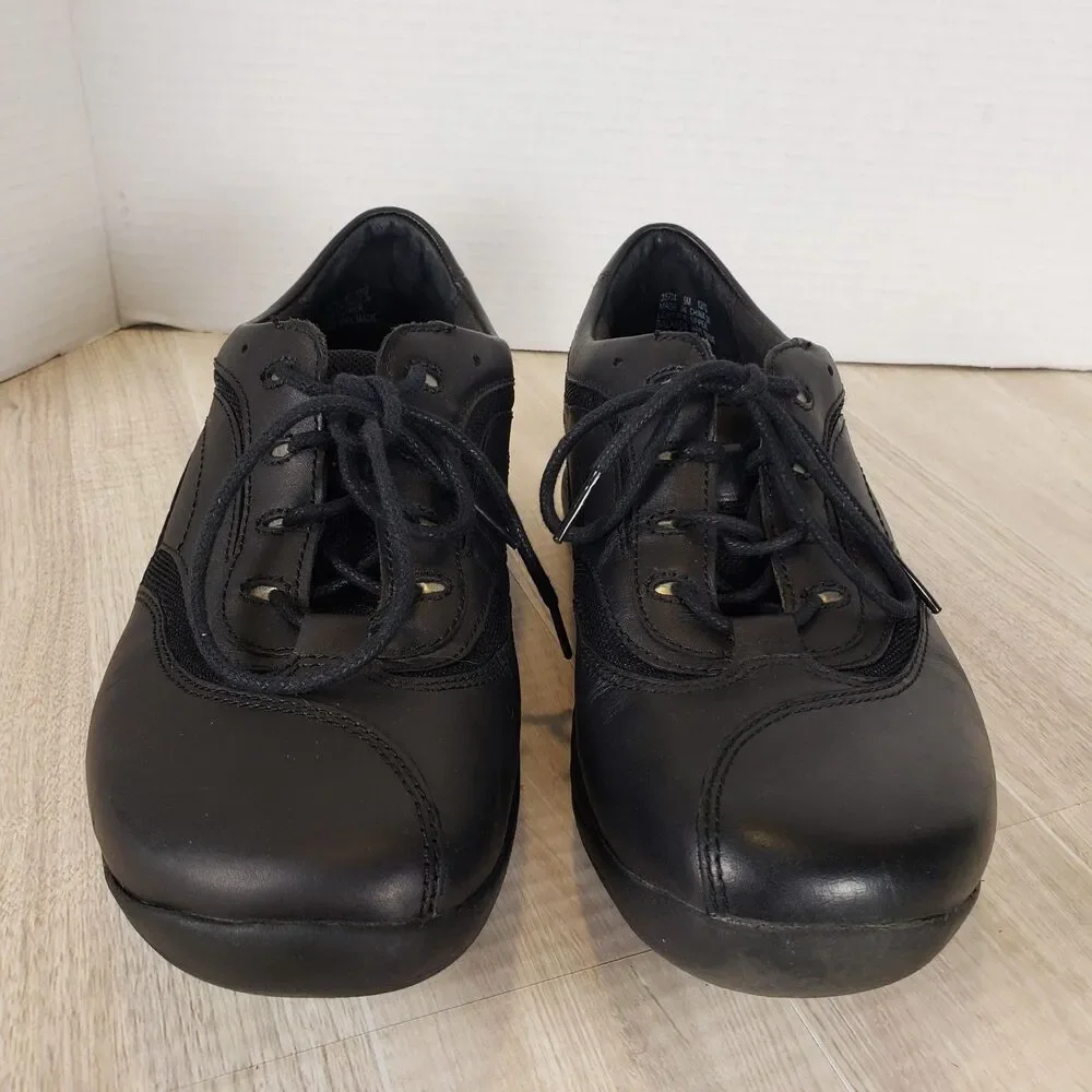 Clarks In Motion Rock Black Leather Secure Lace-Up Walking Shoes Size 9M